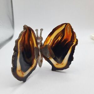 Agate Slice Butterfly with Silvertone Body, Stone is 2in Long